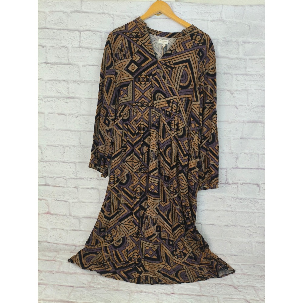 World Market Geometric Print V-Neck Midi Dress L/XL NWT Art Deco Flowy Boho